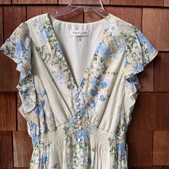 TAYLOR Vintage Style Floral V-Neck Flutter Sleeve Fit & Flare Dress Women's 16 - Picture 2 of 13
